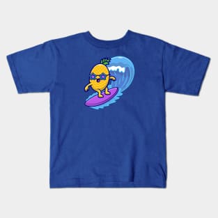 Cute Pineaple Surfing In The Sea Cartoon Kids T-Shirt